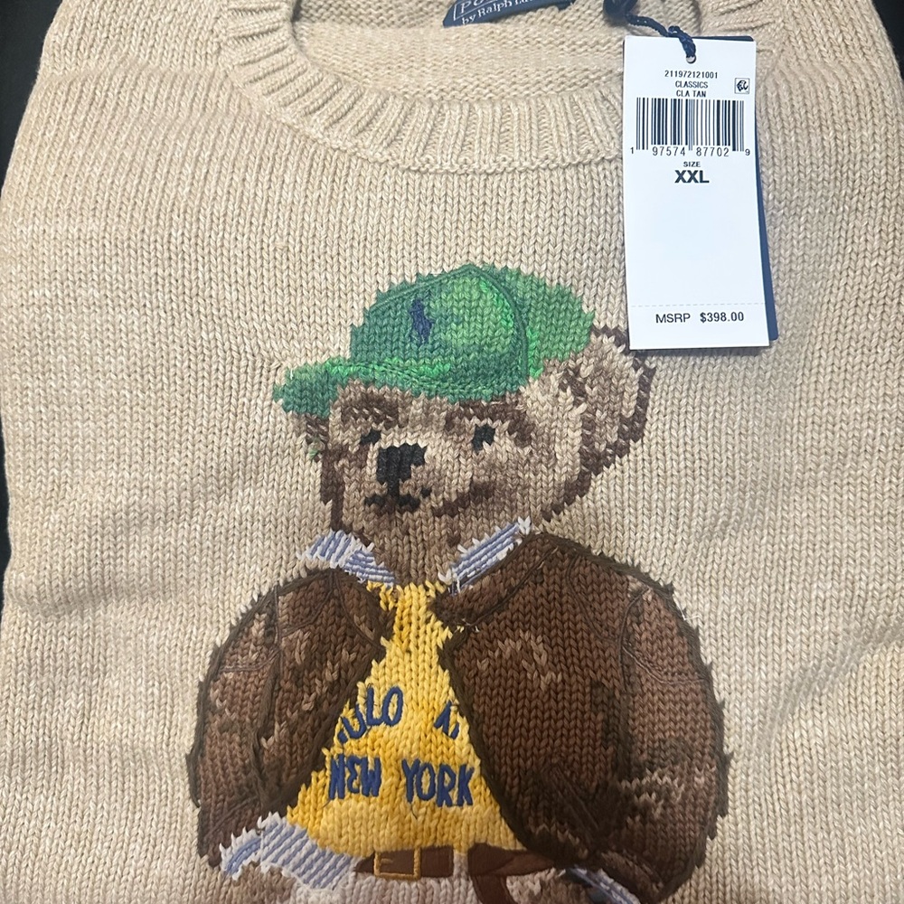 Polo by Ralph Lauren Beige Sweater with Bear Design